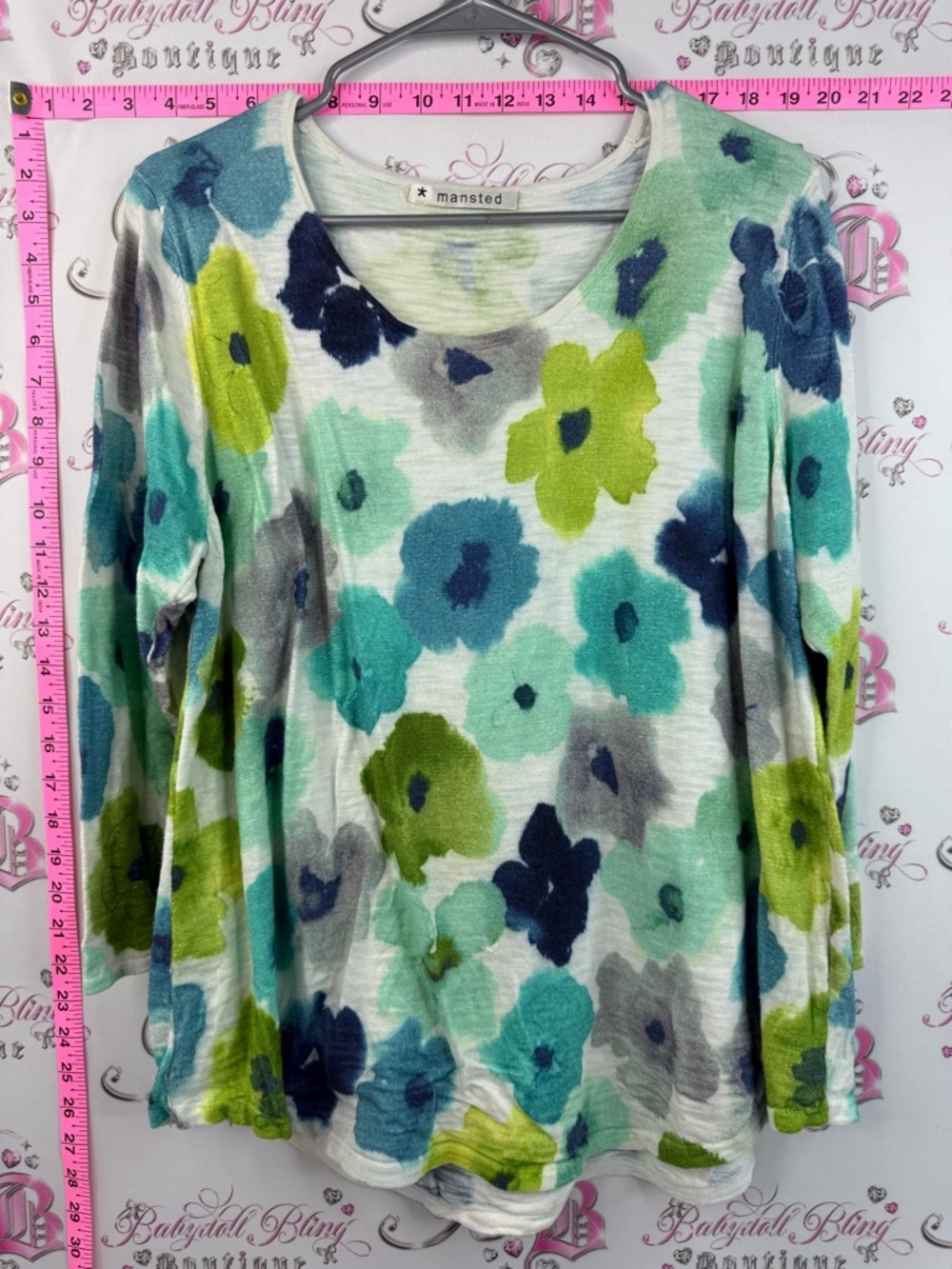 Mansted long sleeve watercolour abstract Floral Long-Sleeve Top in Teal & Green